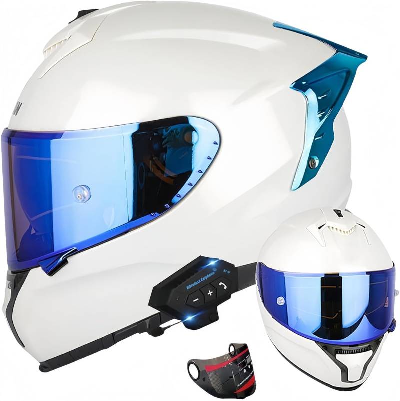 Bluetooth-Motorradhelm, Modularer Klapphelm Für Herren Mit Antibeschlag-Doppelvisier, ECE-Zugelassene Motorradhelme Für Männer Und Frauen D,L58-59CM von BDBRHFG