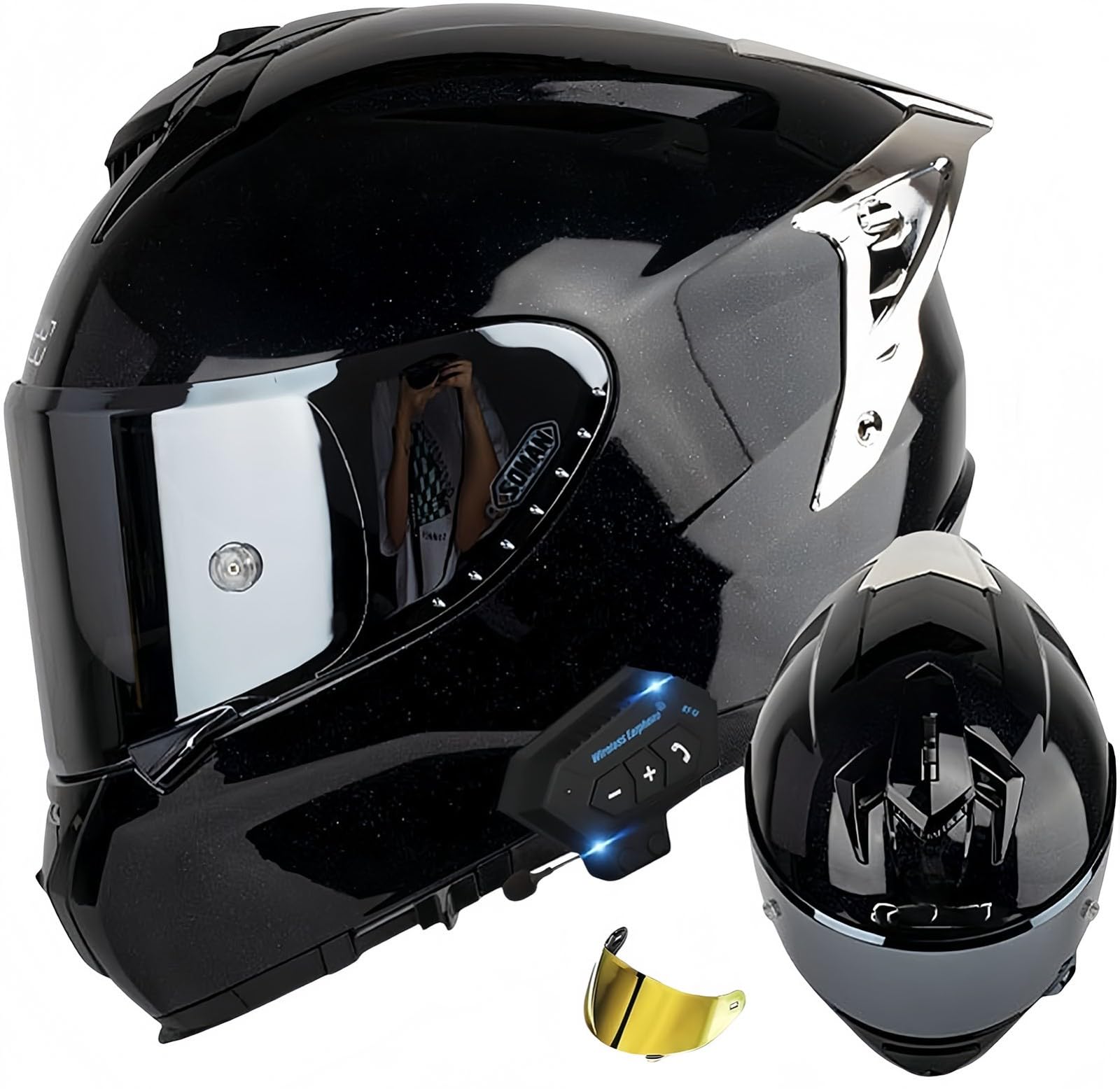 Bluetooth-Motorradhelm, Modularer Klapphelm Für Herren Mit Antibeschlag-Doppelvisier, ECE-Zugelassene Motorradhelme Für Männer Und Frauen E,S54-55CM von BDBRHFG