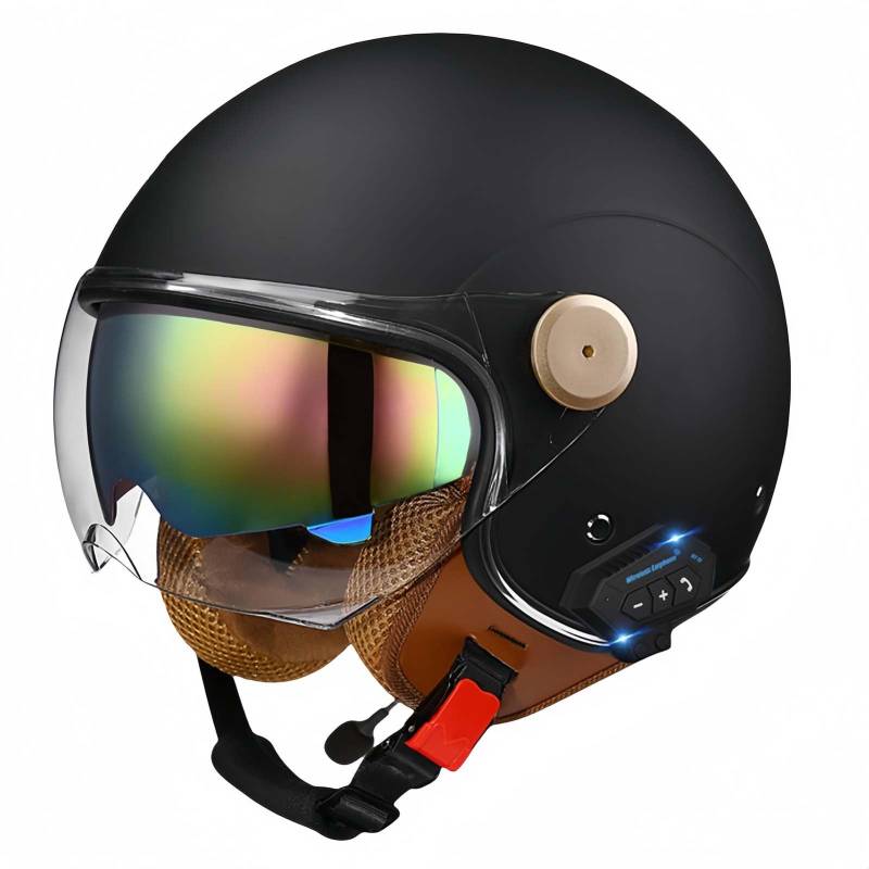 Bluetooth-Motorradhelm, Offenes Gesicht, Rollerhelm, Motocross-Helme Mit Visier, ECE-Zugelassene Motorradhelme Mit Integriertem Mikrofon Für Erwachsene, Männer Und Frauen A,L59-60CM von BDBRHFG