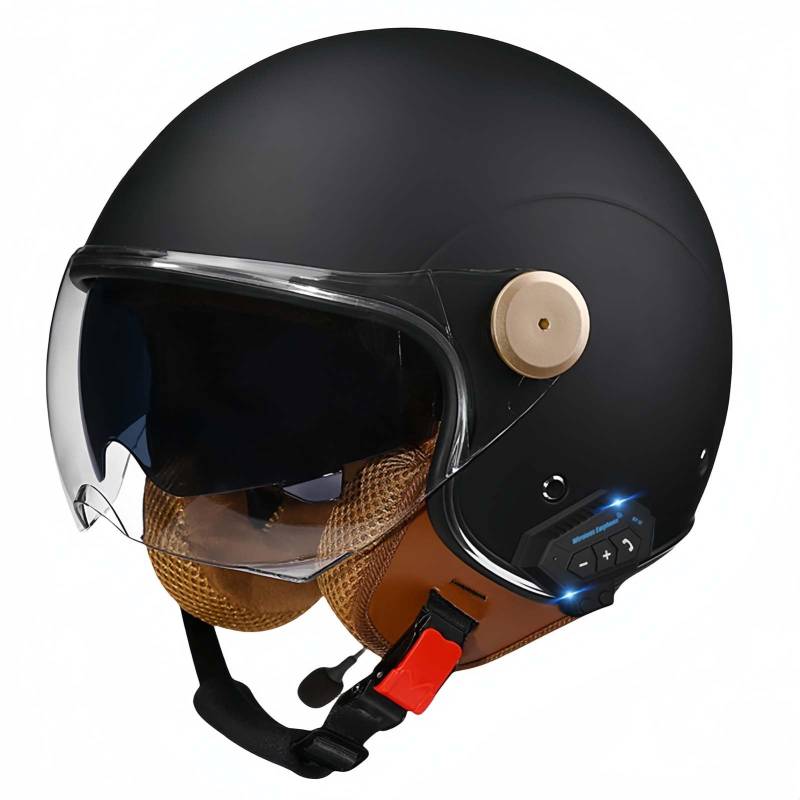 Bluetooth-Motorradhelm, Offenes Gesicht, Rollerhelm, Motocross-Helme Mit Visier, ECE-Zugelassene Motorradhelme Mit Integriertem Mikrofon Für Erwachsene, Männer Und Frauen B,L59-60CM von BDBRHFG