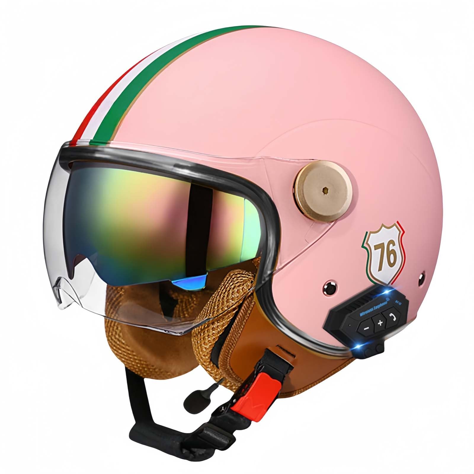 Bluetooth-Motorradhelm, Offenes Gesicht, Rollerhelm, Motocross-Helme Mit Visier, ECE-Zugelassene Motorradhelme Mit Integriertem Mikrofon Für Erwachsene, Männer Und Frauen G,L59-60CM von BDBRHFG