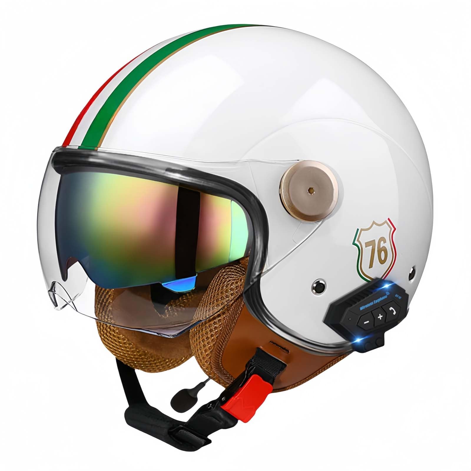 Bluetooth-Motorradhelm, Offenes Gesicht, Rollerhelm, Motocross-Helme Mit Visier, ECE-Zugelassene Motorradhelme Mit Integriertem Mikrofon Für Erwachsene, Männer Und Frauen H,M57-58CM von BDBRHFG