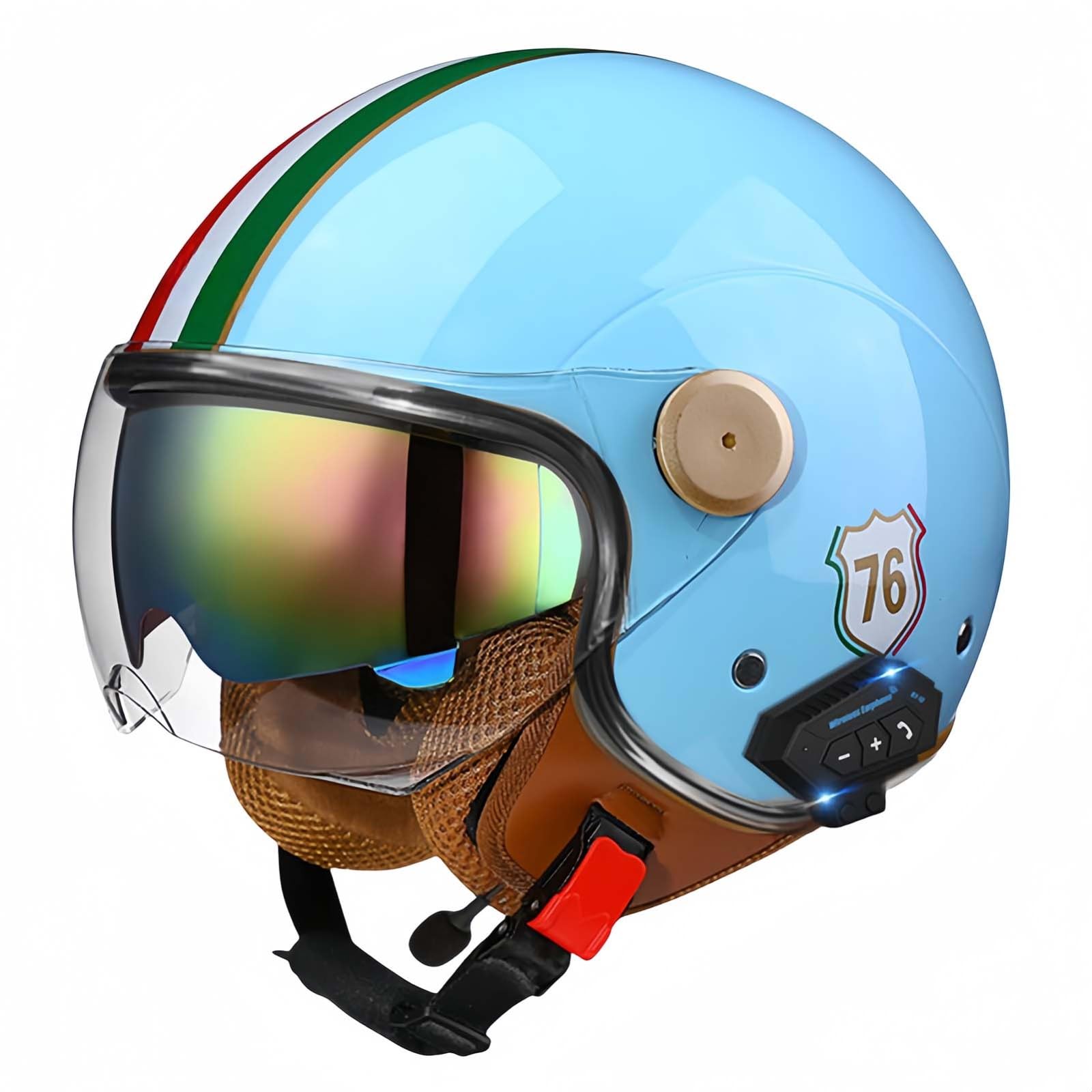 Bluetooth-Motorradhelm, Offenes Gesicht, Rollerhelm, Motocross-Helme Mit Visier, ECE-Zugelassene Motorradhelme Mit Integriertem Mikrofon Für Erwachsene, Männer Und Frauen I,L59-60CM von BDBRHFG