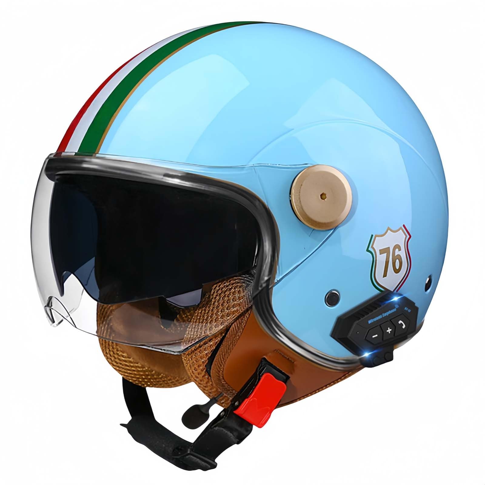 Bluetooth-Motorradhelm, Offenes Gesicht, Rollerhelm, Motocross-Helme Mit Visier, ECE-Zugelassene Motorradhelme Mit Integriertem Mikrofon Für Erwachsene, Männer Und Frauen K,XL61-62CM von BDBRHFG