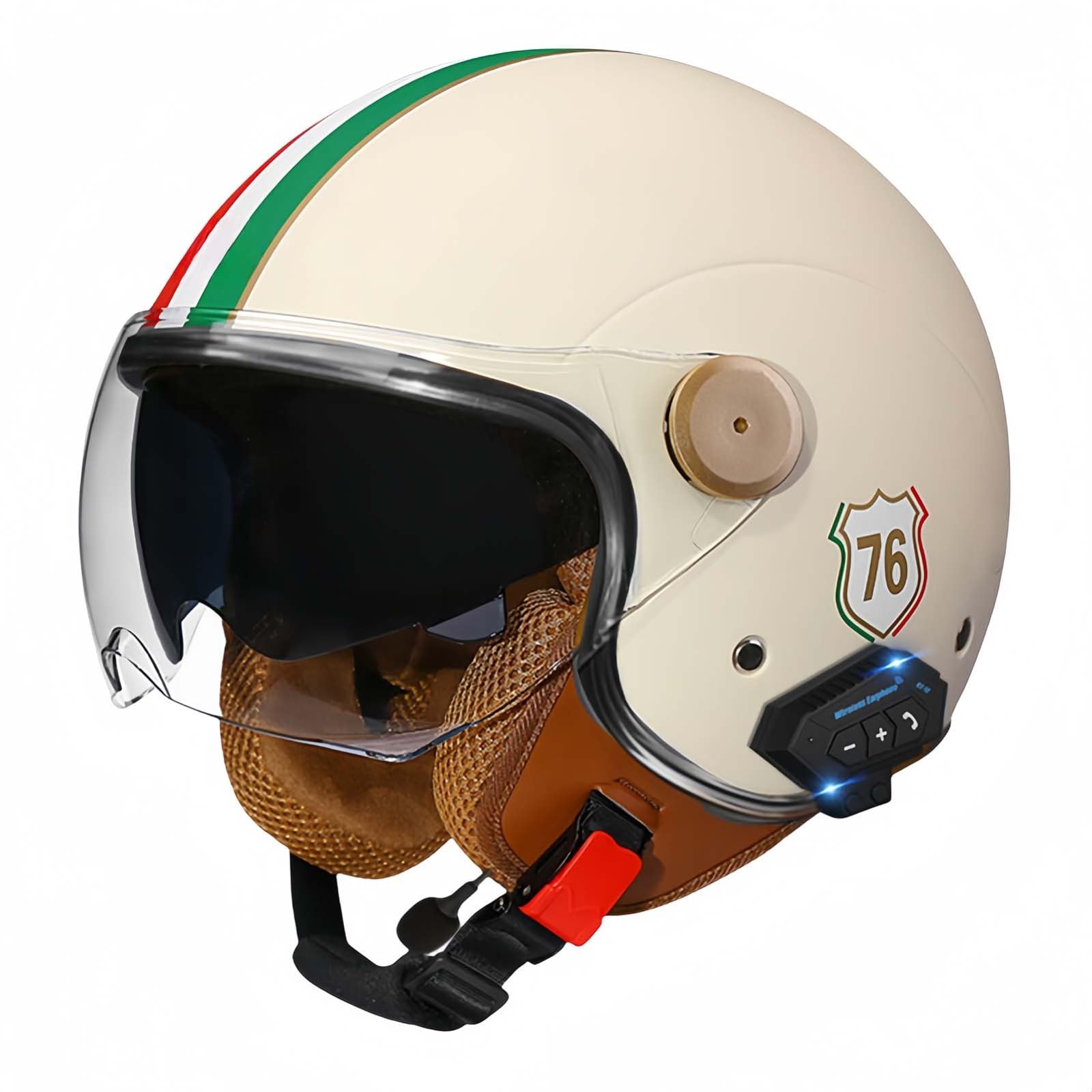 Bluetooth-Motorradhelm, Offenes Gesicht, Rollerhelm, Motocross-Helme Mit Visier, ECE-Zugelassene Motorradhelme Mit Integriertem Mikrofon Für Erwachsene, Männer Und Frauen P,L59-60CM von BDBRHFG