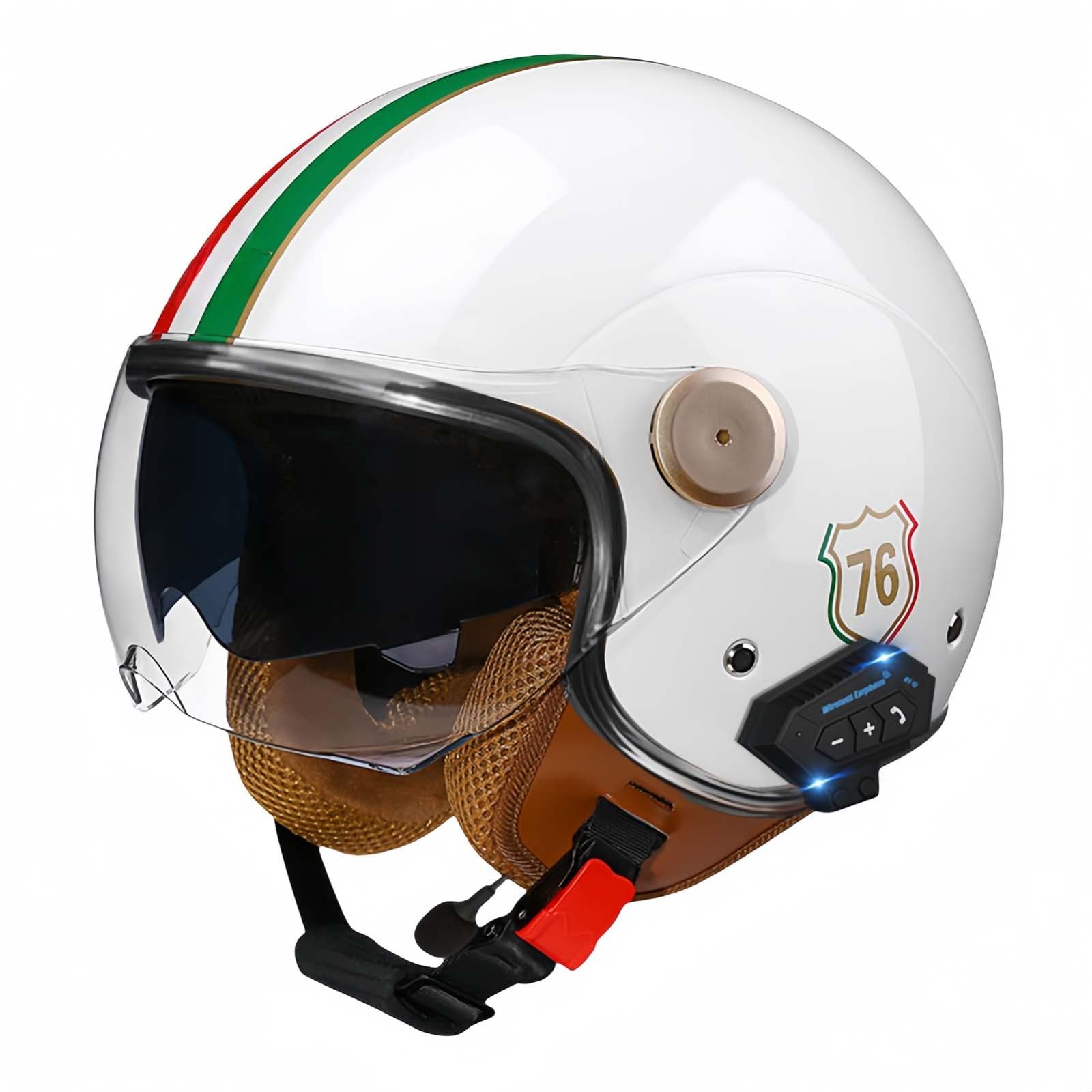 Bluetooth-Motorradhelm, Offenes Gesicht, Rollerhelm, Motocross-Helme Mit Visier, ECE-Zugelassene Motorradhelme Mit Integriertem Mikrofon Für Erwachsene, Männer Und Frauen U,L59-60CM von BDBRHFG