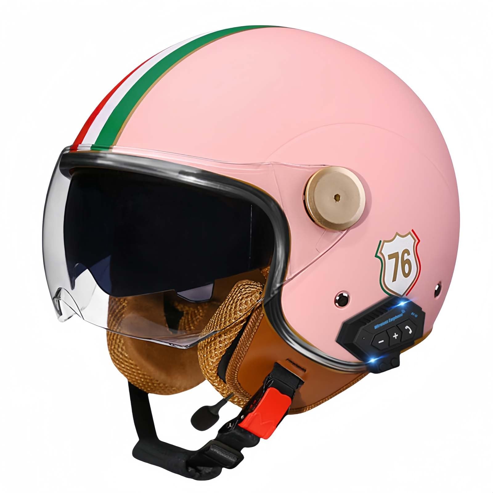 Bluetooth-Motorradhelm, Offenes Gesicht, Rollerhelm, Motocross-Helme Mit Visier, ECE-Zugelassene Motorradhelme Mit Integriertem Mikrofon Für Erwachsene, Männer Und Frauen Y,L59-60CM von BDBRHFG