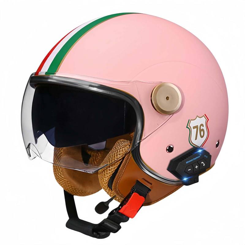 Bluetooth-Motorradhelm, Offenes Gesicht, Rollerhelm, Motocross-Helme Mit Visier, ECE-Zugelassene Motorradhelme Mit Integriertem Mikrofon Für Erwachsene, Männer Und Frauen Y,M57-58CM von BDBRHFG