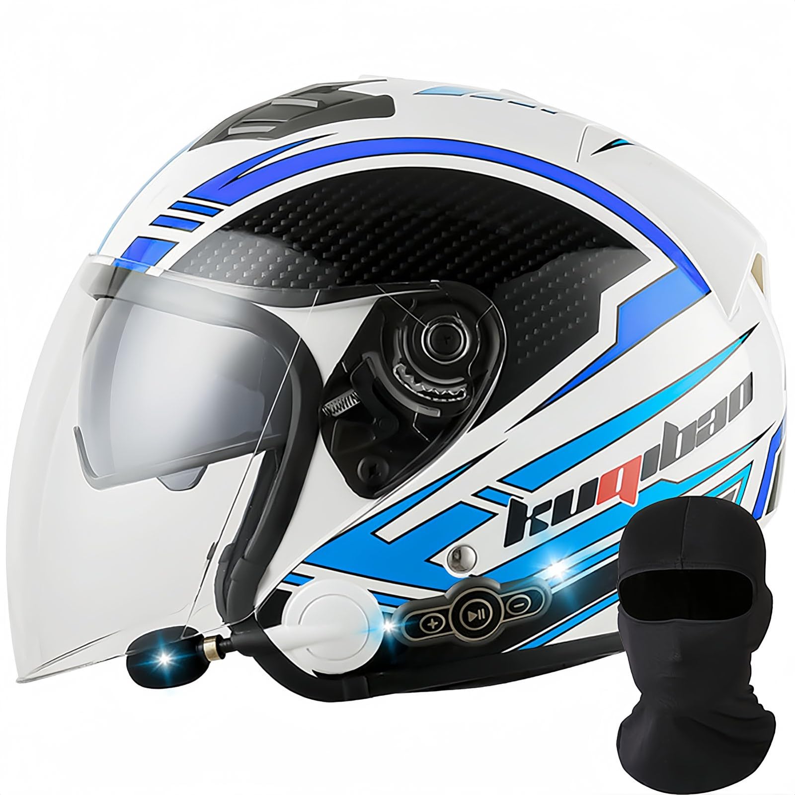 Bluetooth-Motorradhelm Mit Offenem Gesicht, DOT/ECE-Zugelassener Jet-Halbmotorradhelm Mit Visier, Mofa-Crash-Moped-Roller-Helm, Chopper Cruiser Pilot, Rennkappe, Unisex C,L 59-60 cm von BDBRHFG