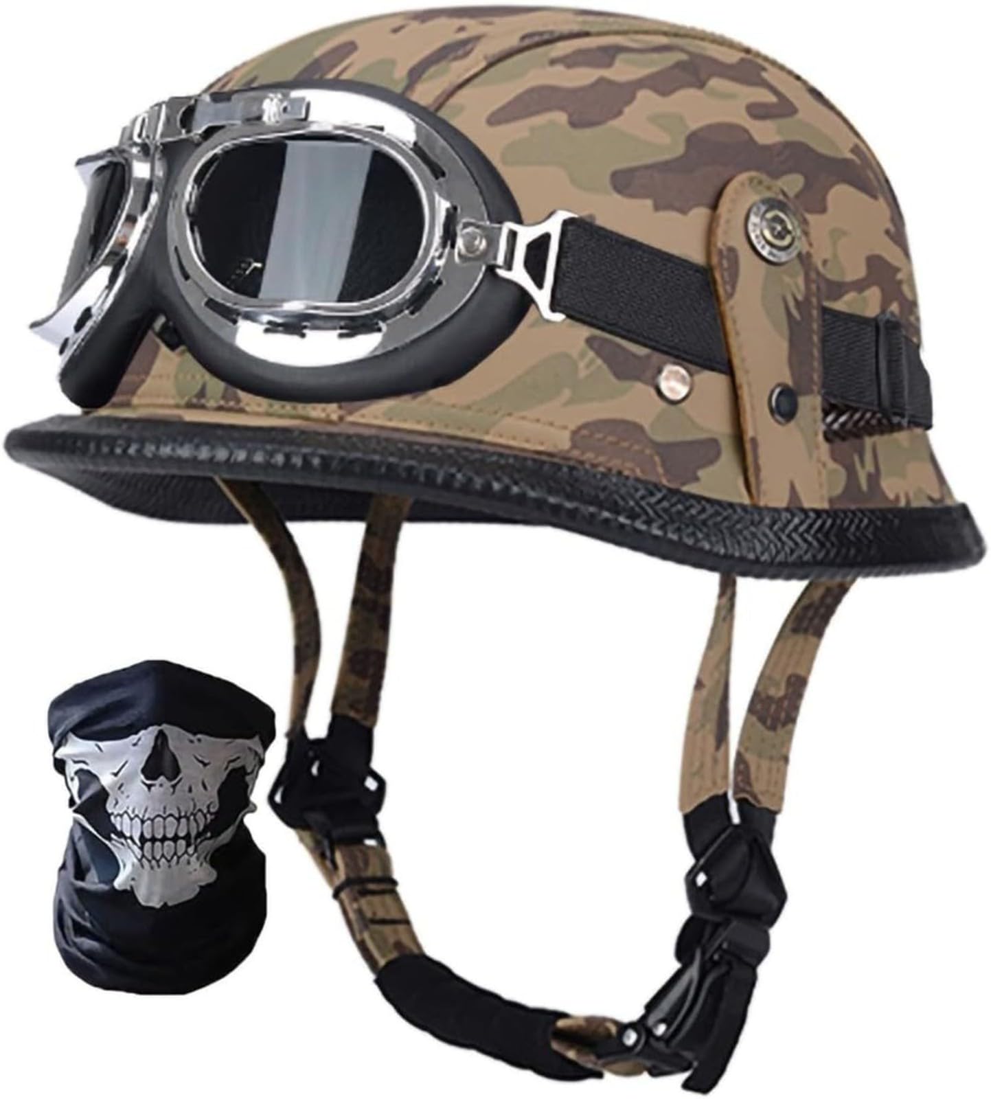 Deutsche Motorrad Jethelm ECE-Zertifizierung, Vintage Halbhelme Halbschalenhelm Mit Schutzbrille Chopper Helm Für Cruiser Street Scooter Mit Schnellverschlusss A,L57-60CM von BDBRHFG