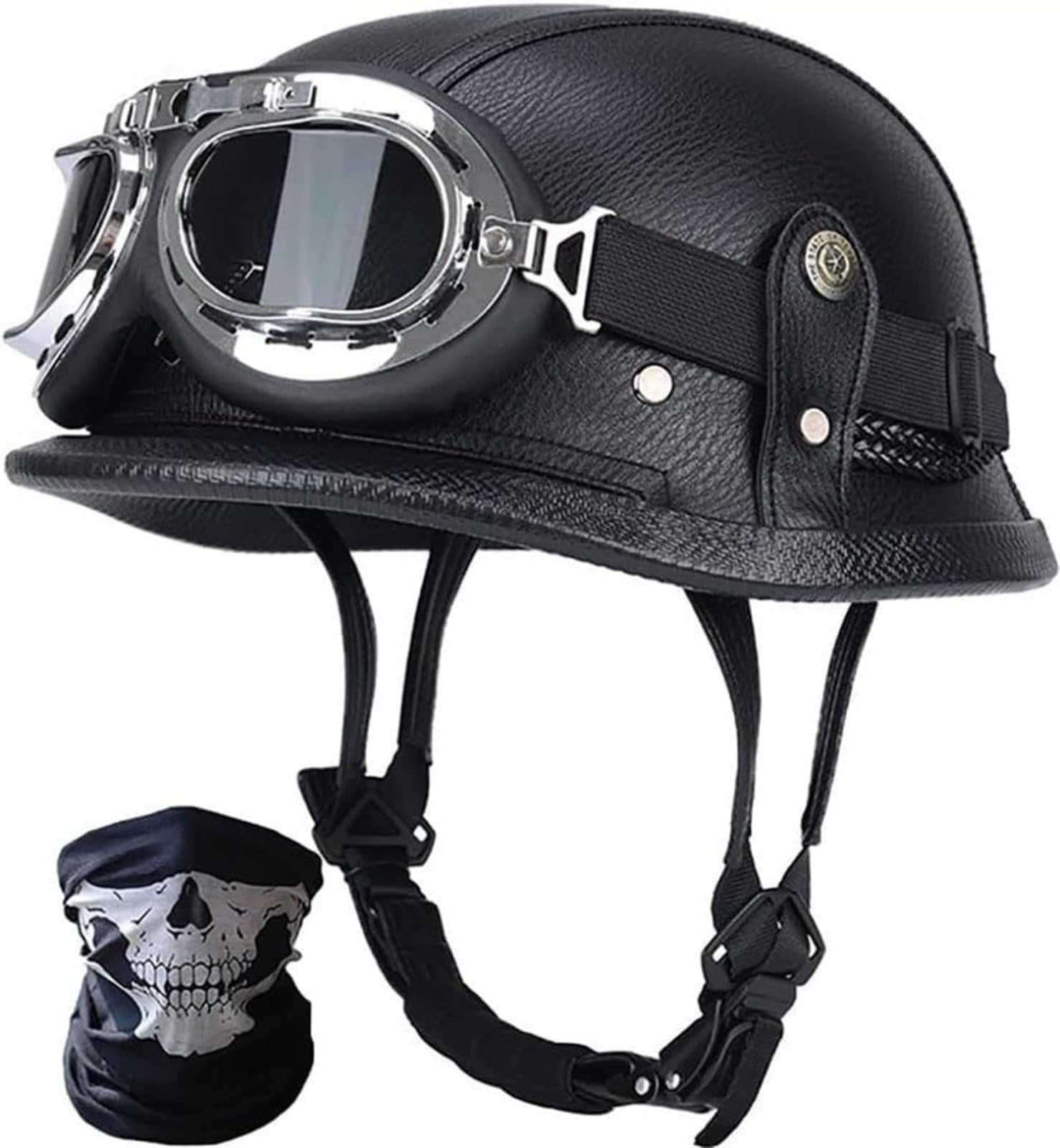 Deutsche Motorrad Jethelm ECE-Zertifizierung, Vintage Halbhelme Halbschalenhelm Mit Schutzbrille Chopper Helm Für Cruiser Street Scooter Mit Schnellverschlusss B,XXL61-62CM von BDBRHFG