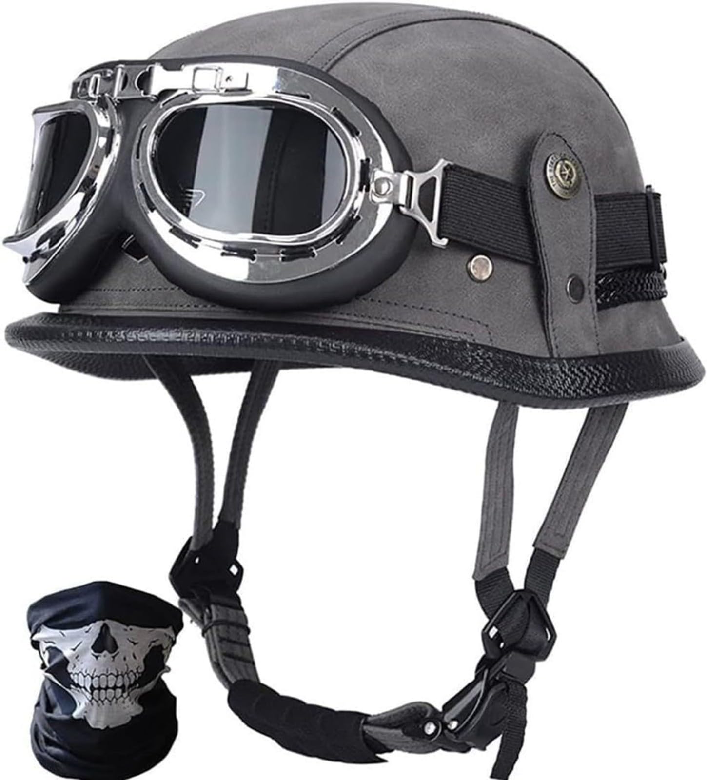 Deutsche Motorrad Jethelm ECE-Zertifizierung, Vintage Halbhelme Halbschalenhelm Mit Schutzbrille Chopper Helm Für Cruiser Street Scooter Mit Schnellverschlusss C,L57-60CM von BDBRHFG