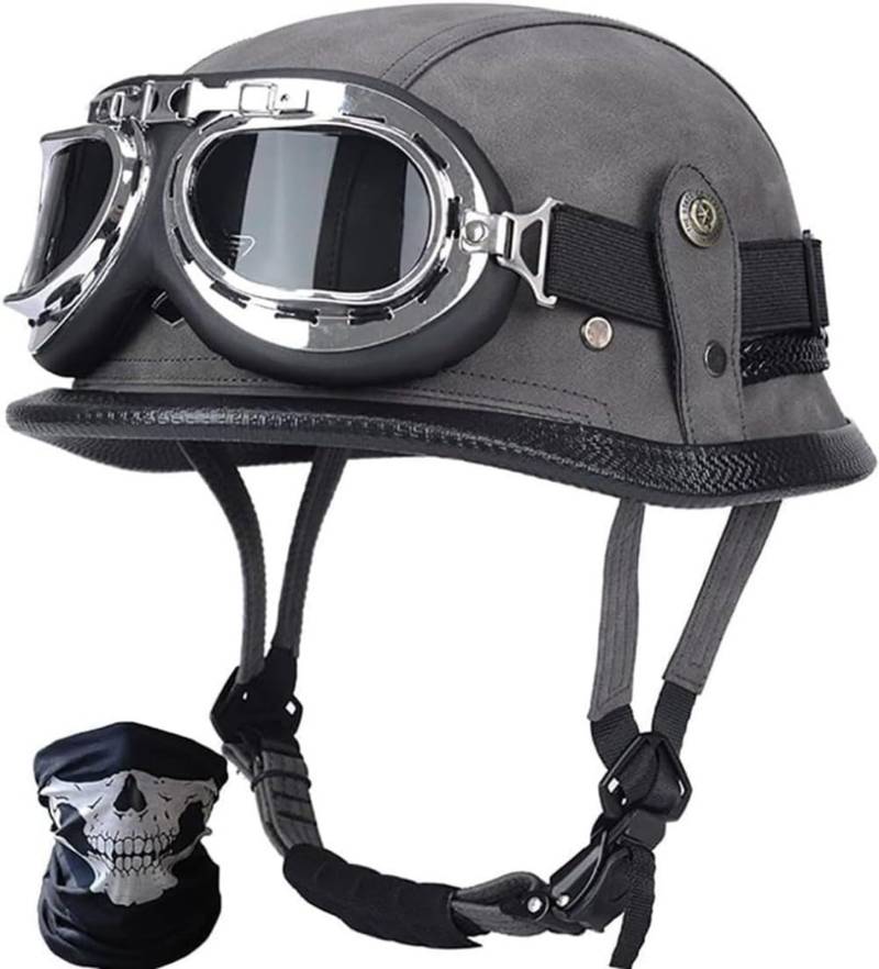 Deutsche Motorrad Jethelm ECE-Zertifizierung, Vintage Halbhelme Halbschalenhelm Mit Schutzbrille Chopper Helm Für Cruiser Street Scooter Mit Schnellverschlusss C,XXXL63-64CM von BDBRHFG