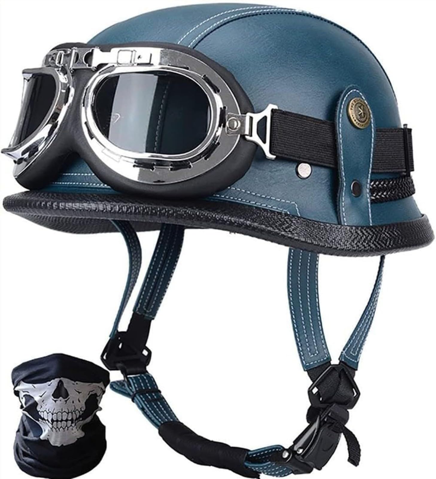 Deutsche Motorrad Jethelm ECE-Zertifizierung, Vintage Halbhelme Halbschalenhelm Mit Schutzbrille Chopper Helm Für Cruiser Street Scooter Mit Schnellverschlusss D,M55-56CM von BDBRHFG