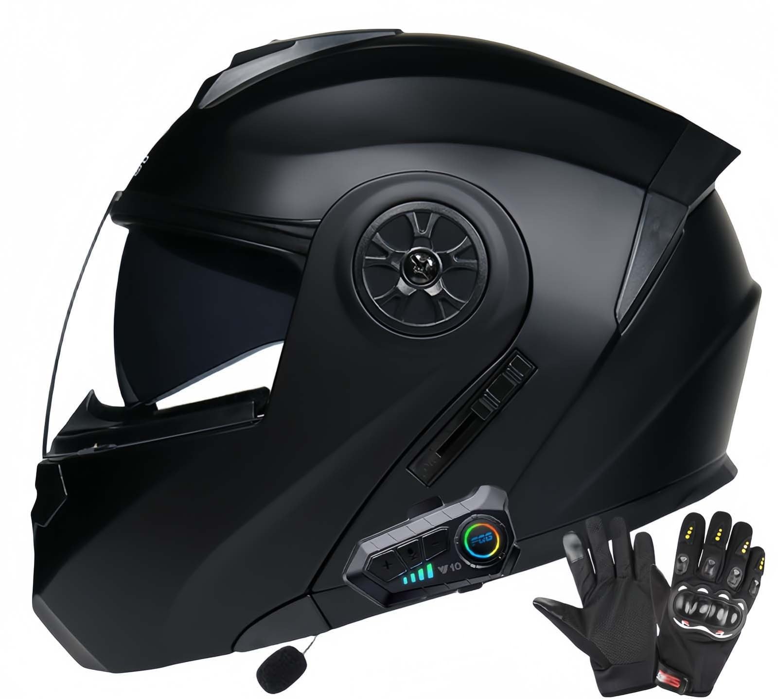 ECE-Zugelassene Motorrad-Bluetooth-Helme Für Erwachsene, Doppelvisierhelme, Integrierter Doppellautsprecher Mit Mikrofon, Für Erwachsene Männer Und Frauen A,L59-60CM von BDBRHFG