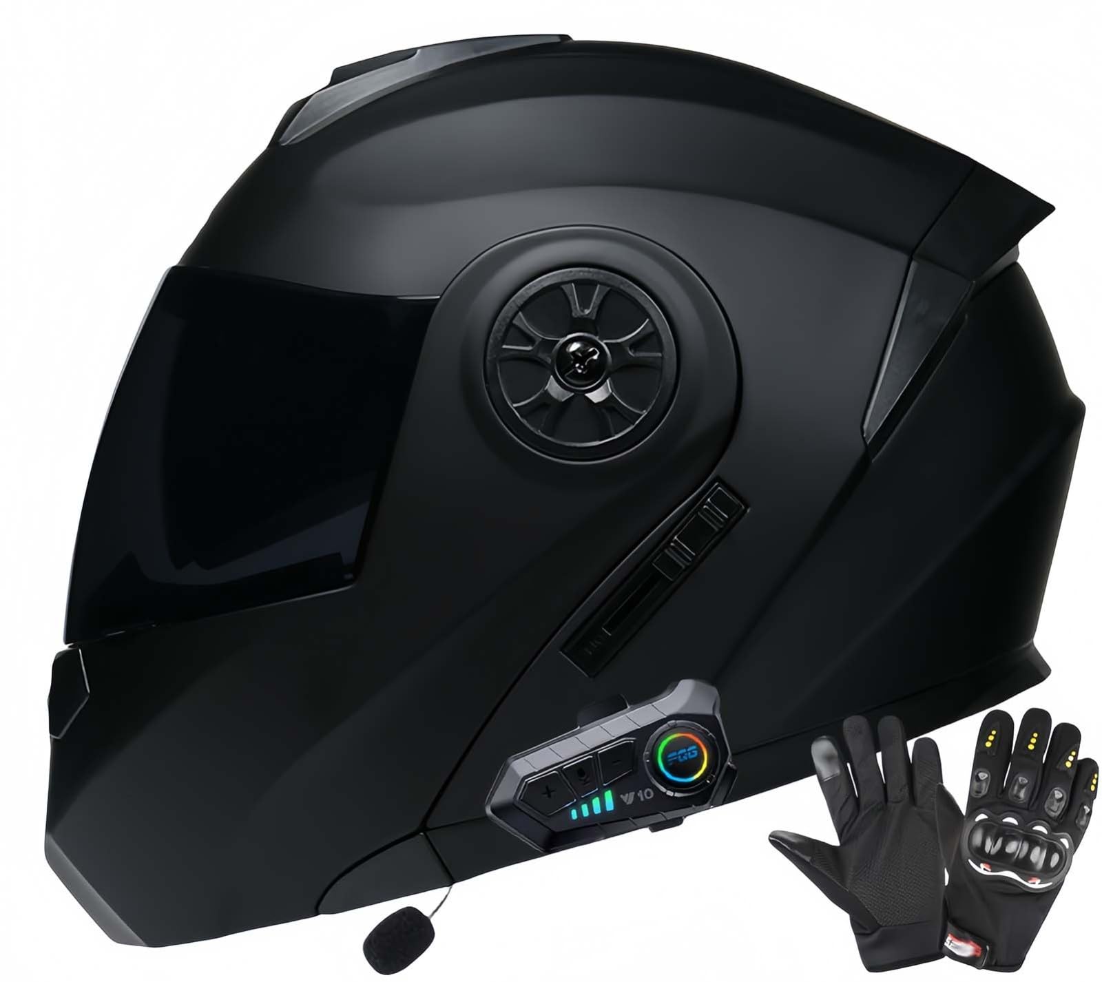 ECE-Zugelassene Motorrad-Bluetooth-Helme Für Erwachsene, Doppelvisierhelme, Integrierter Doppellautsprecher Mit Mikrofon, Für Erwachsene Männer Und Frauen B,XL61-62CM von BDBRHFG