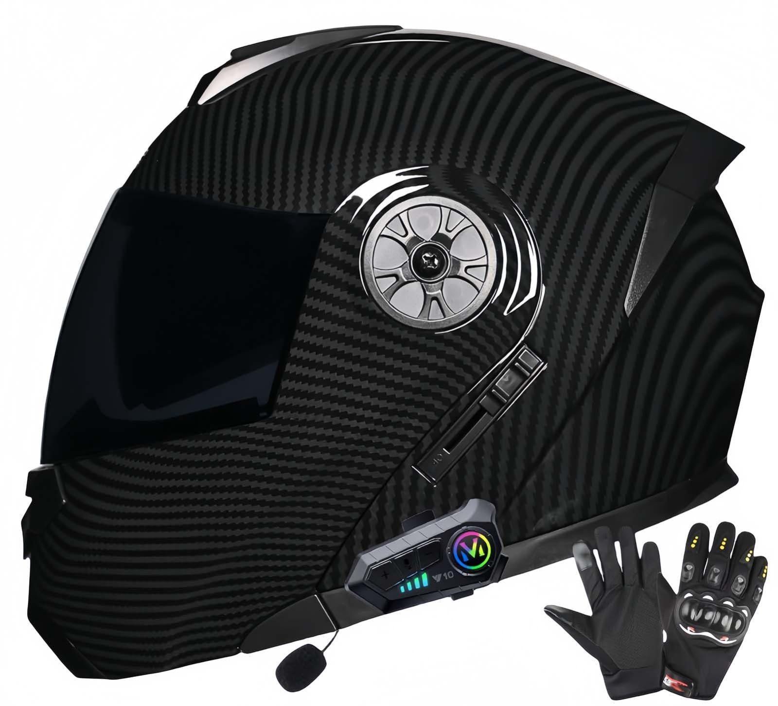 ECE-Zugelassene Motorrad-Bluetooth-Helme Für Erwachsene, Doppelvisierhelme, Integrierter Doppellautsprecher Mit Mikrofon, Für Erwachsene Männer Und Frauen C,L59-60CM von BDBRHFG