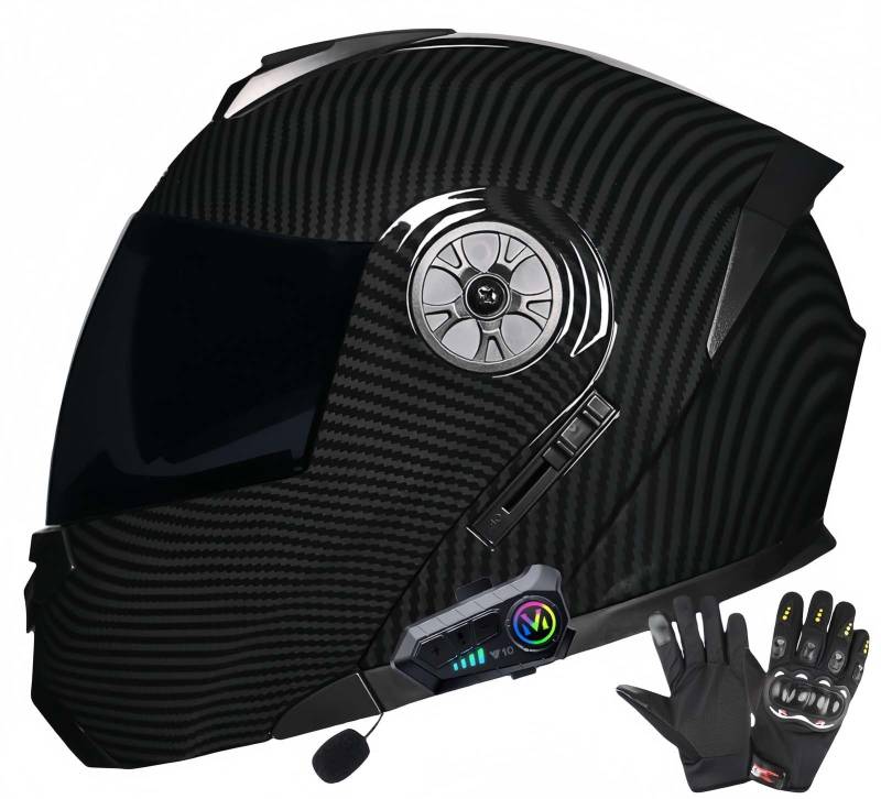 ECE-Zugelassene Motorrad-Bluetooth-Helme Für Erwachsene, Doppelvisierhelme, Integrierter Doppellautsprecher Mit Mikrofon, Für Erwachsene Männer Und Frauen C,M57-58CM von BDBRHFG