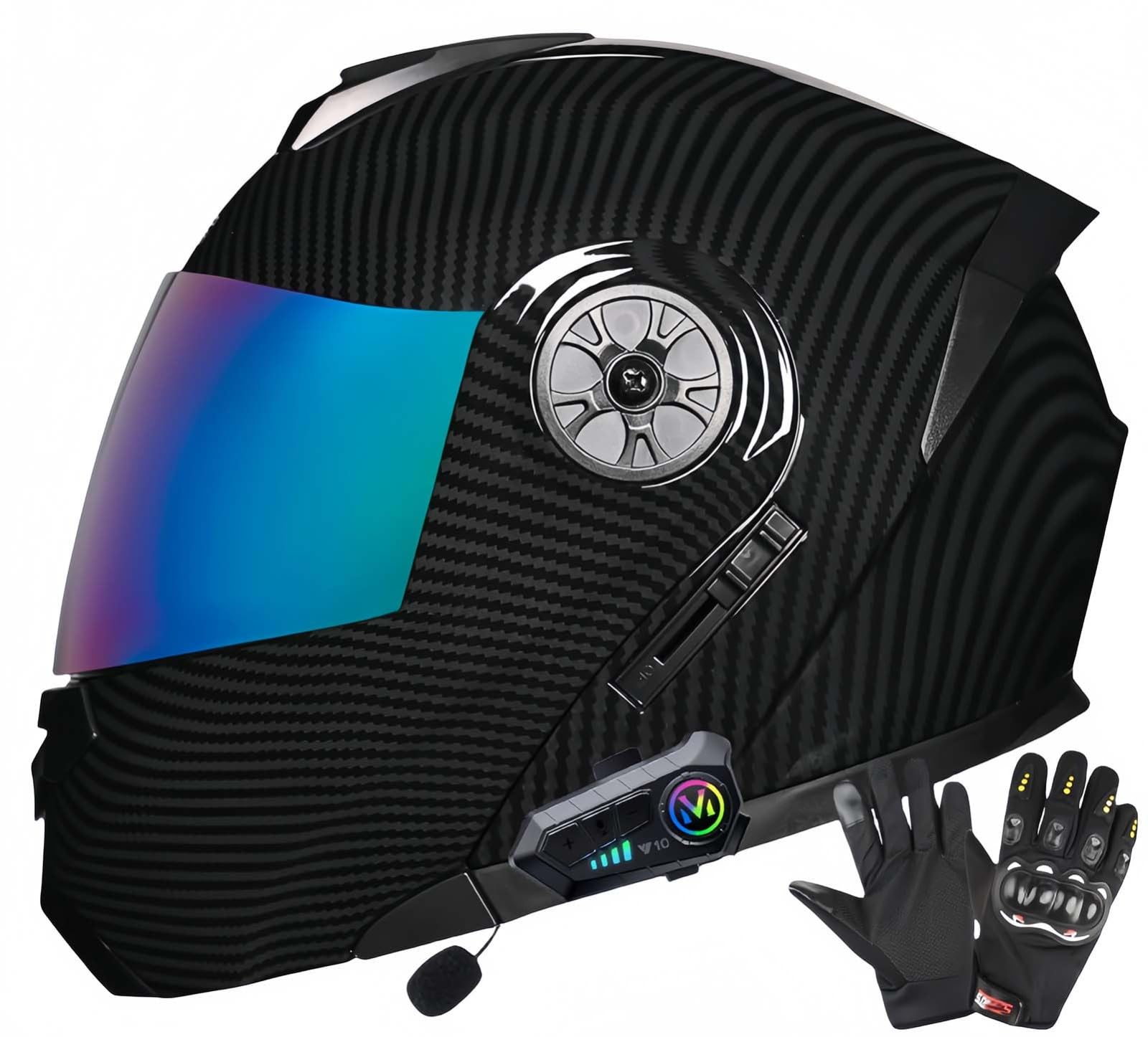 ECE-Zugelassene Motorrad-Bluetooth-Helme Für Erwachsene, Doppelvisierhelme, Integrierter Doppellautsprecher Mit Mikrofon, Für Erwachsene Männer Und Frauen D,L59-60CM von BDBRHFG