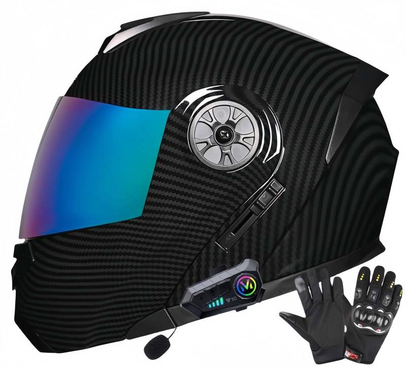 ECE-Zugelassene Motorrad-Bluetooth-Helme Für Erwachsene, Doppelvisierhelme, Integrierter Doppellautsprecher Mit Mikrofon, Für Erwachsene Männer Und Frauen D,M57-58CM von BDBRHFG