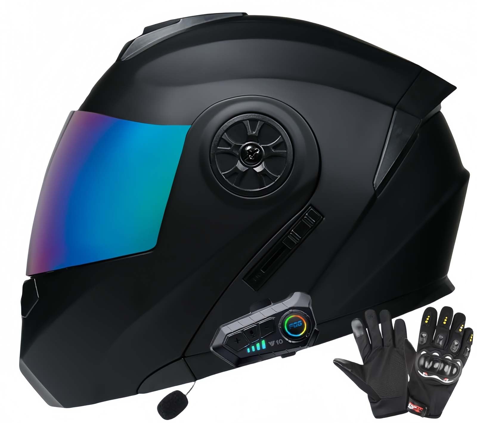 ECE-Zugelassene Motorrad-Bluetooth-Helme Für Erwachsene, Doppelvisierhelme, Integrierter Doppellautsprecher Mit Mikrofon, Für Erwachsene Männer Und Frauen E,L59-60CM von BDBRHFG