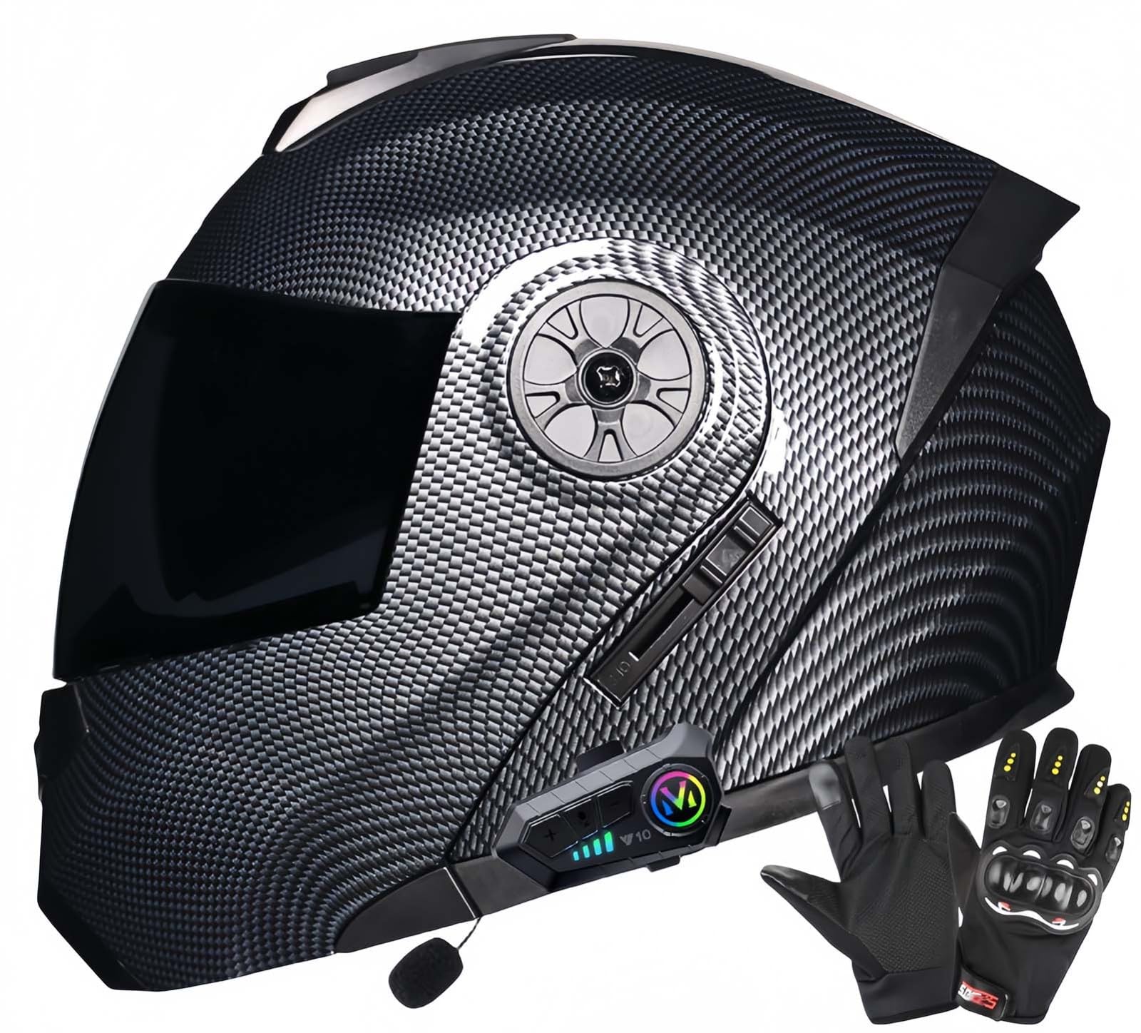 ECE-Zugelassene Motorrad-Bluetooth-Helme Für Erwachsene, Doppelvisierhelme, Integrierter Doppellautsprecher Mit Mikrofon, Für Erwachsene Männer Und Frauen F,L59-60CM von BDBRHFG