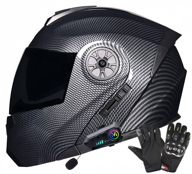 ECE-Zugelassene Motorrad-Bluetooth-Helme Für Erwachsene, Doppelvisierhelme, Integrierter Doppellautsprecher Mit Mikrofon, Für Erwachsene Männer Und Frauen F,XL61-62CM von BDBRHFG