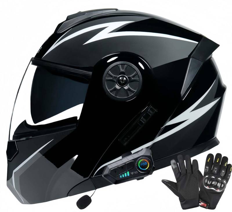 ECE-Zugelassene Motorrad-Bluetooth-Helme Für Erwachsene, Doppelvisierhelme, Integrierter Doppellautsprecher Mit Mikrofon, Für Erwachsene Männer Und Frauen I,L59-60CM von BDBRHFG