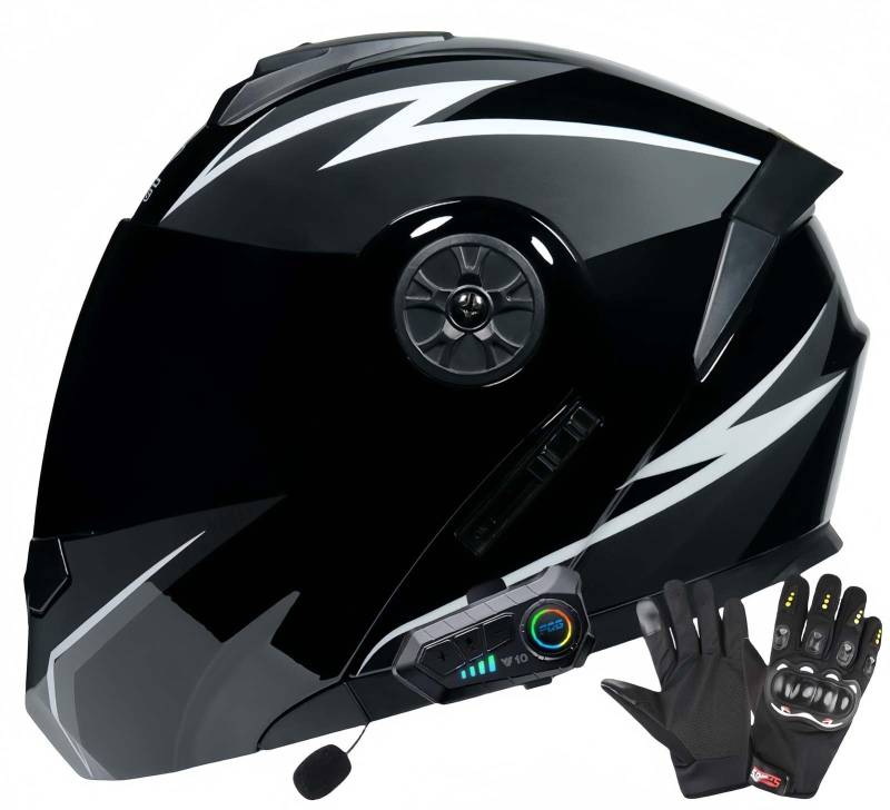 ECE-Zugelassene Motorrad-Bluetooth-Helme Für Erwachsene, Doppelvisierhelme, Integrierter Doppellautsprecher Mit Mikrofon, Für Erwachsene Männer Und Frauen J,L59-60CM von BDBRHFG