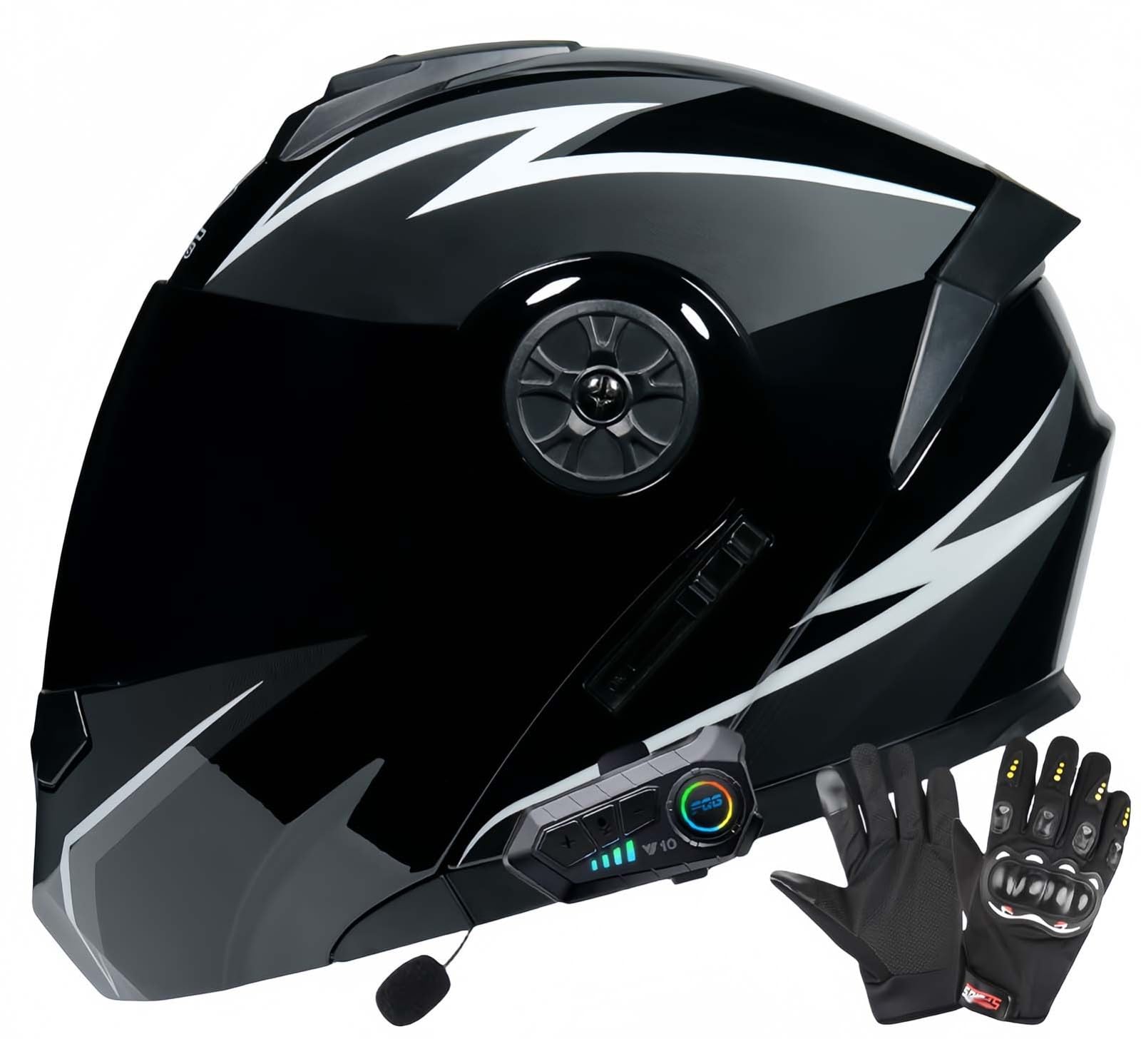 ECE-Zugelassene Motorrad-Bluetooth-Helme Für Erwachsene, Doppelvisierhelme, Integrierter Doppellautsprecher Mit Mikrofon, Für Erwachsene Männer Und Frauen J,M57-58CM von BDBRHFG