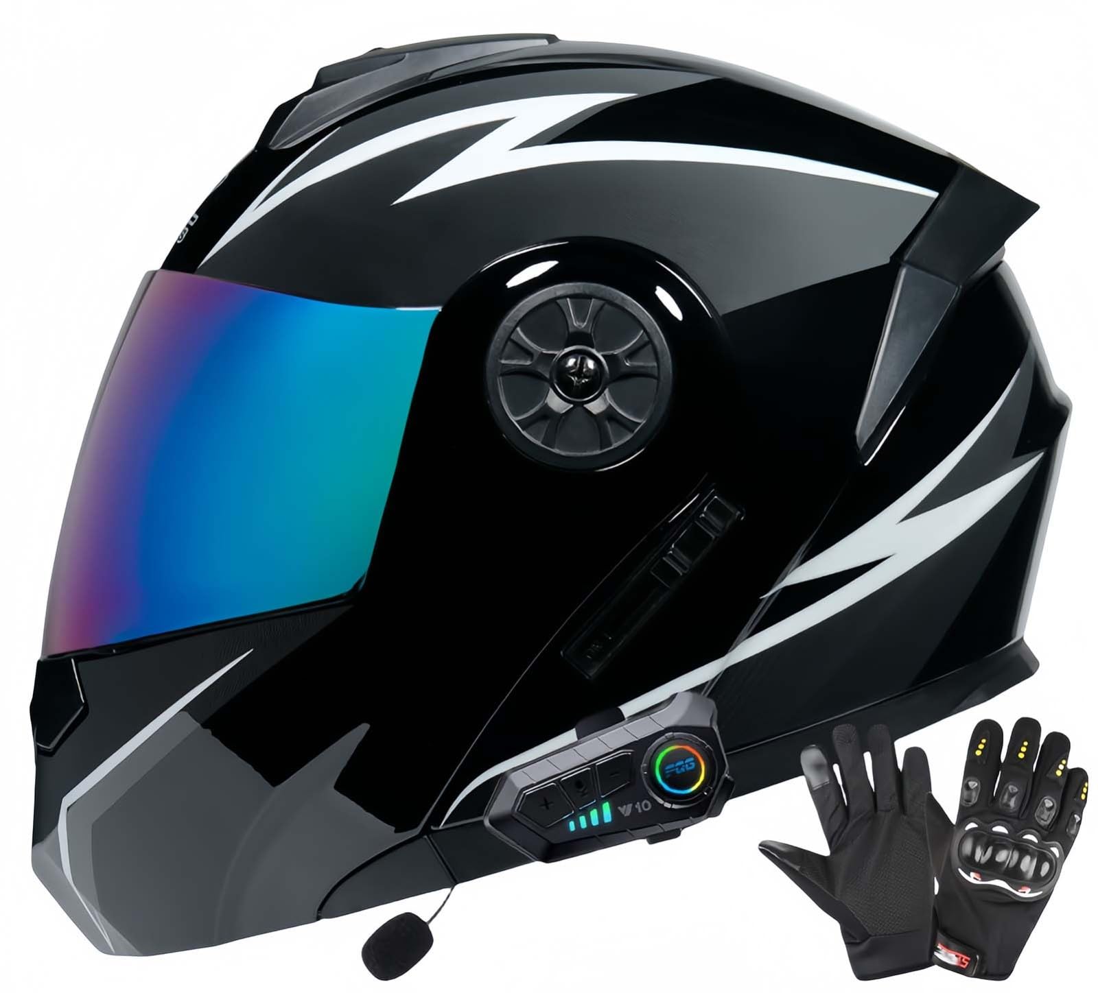 ECE-Zugelassene Motorrad-Bluetooth-Helme Für Erwachsene, Doppelvisierhelme, Integrierter Doppellautsprecher Mit Mikrofon, Für Erwachsene Männer Und Frauen K,L59-60CM von BDBRHFG