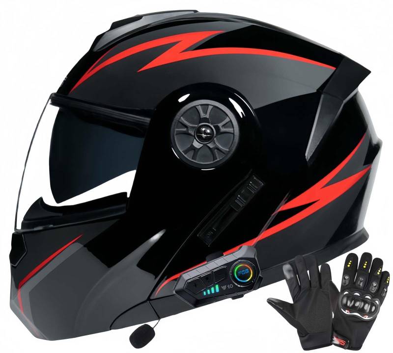 ECE-Zugelassene Motorrad-Bluetooth-Helme Für Erwachsene, Doppelvisierhelme, Integrierter Doppellautsprecher Mit Mikrofon, Für Erwachsene Männer Und Frauen L,L59-60CM von BDBRHFG