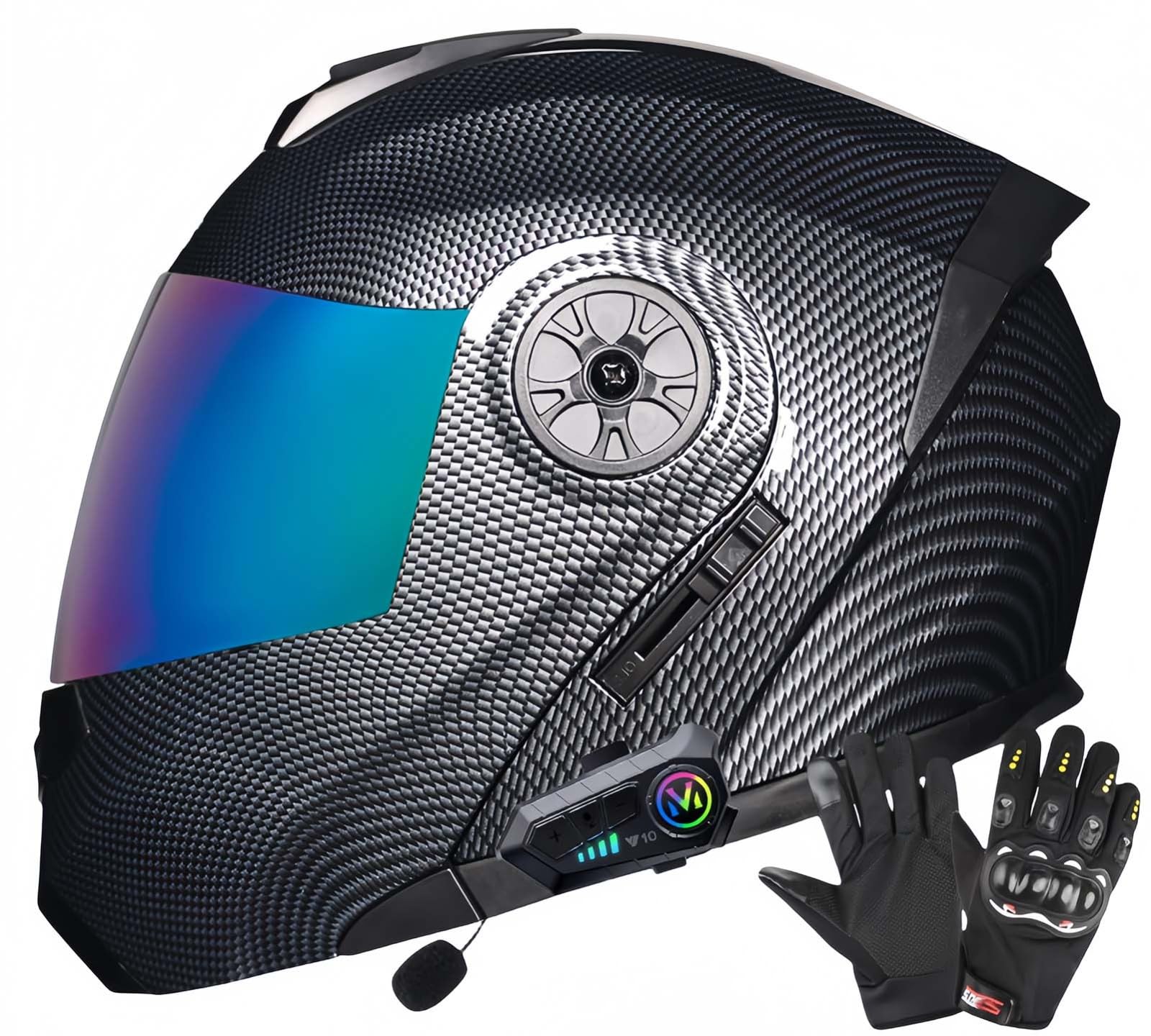 ECE-Zugelassene Motorrad-Bluetooth-Helme Für Erwachsene, Doppelvisierhelme, Integrierter Doppellautsprecher Mit Mikrofon, Für Erwachsene Männer Und Frauen T,L59-60CM von BDBRHFG