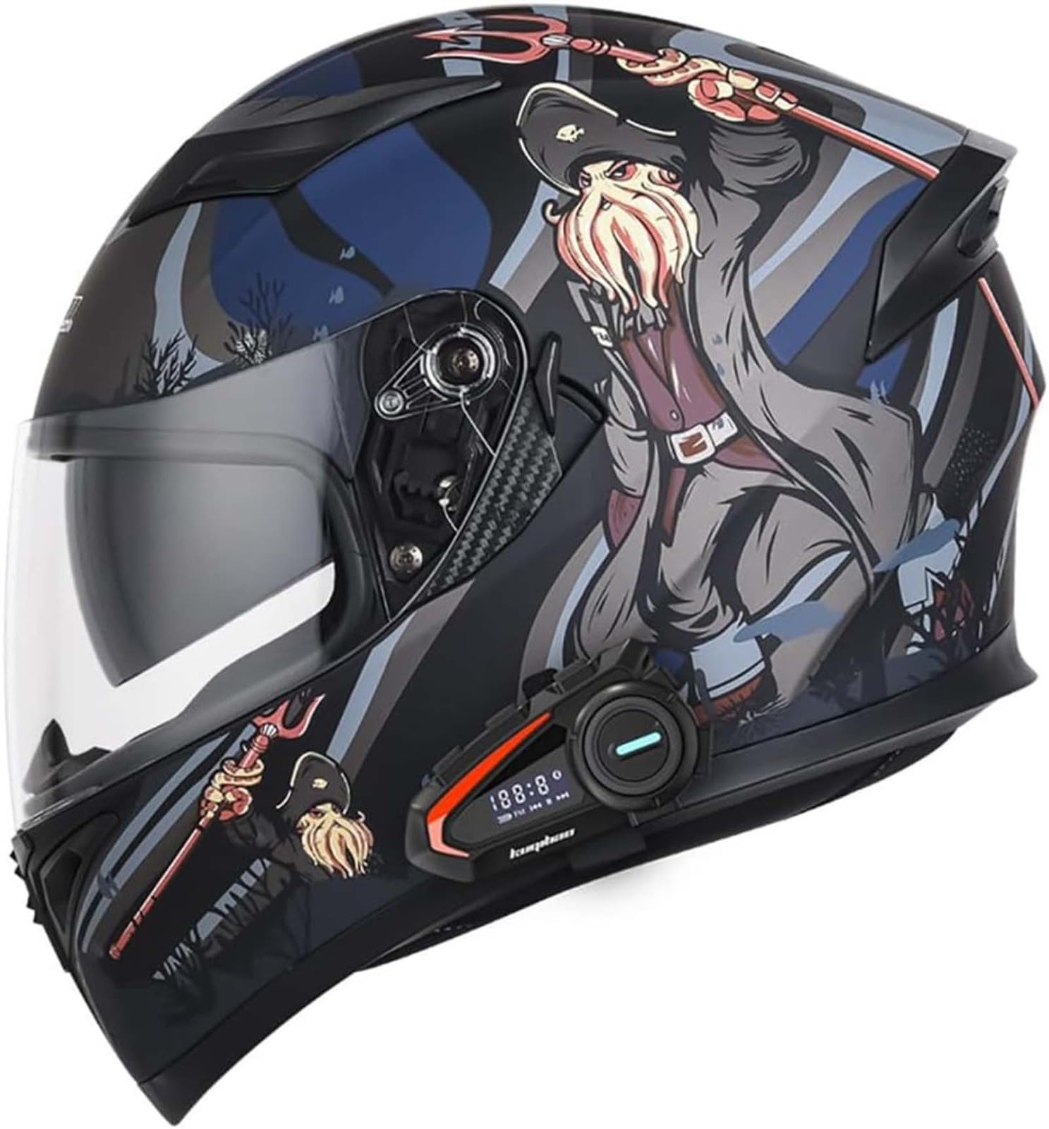 Integralhelm, Motorrad-Bluetooth-Helm ECE-Geprüft, Hochbeständige Schale, Atmungsaktiv Und Bequem Für Erwachsene, Damen Und Herren Mit Doppelvisier A,L59-60CM von BDBRHFG