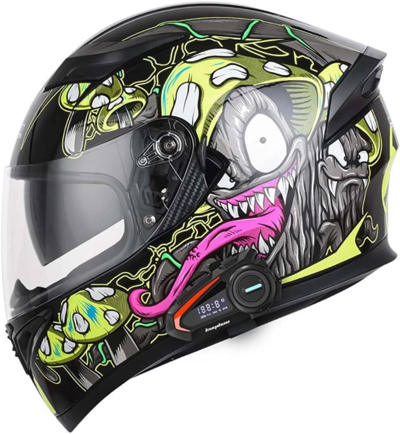 Integralhelm, Motorrad-Bluetooth-Helm ECE-Geprüft, Hochbeständige Schale, Atmungsaktiv Und Bequem Für Erwachsene, Damen Und Herren Mit Doppelvisier B,L59-60CM von BDBRHFG