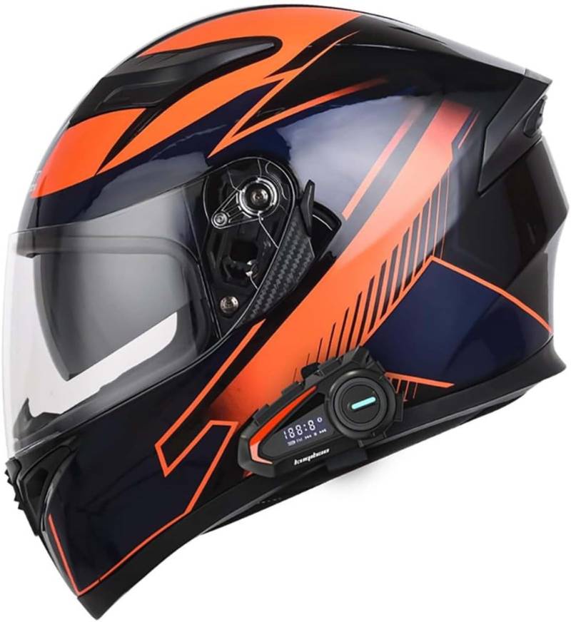 Integralhelm, Motorrad-Bluetooth-Helm ECE-Geprüft, Hochbeständige Schale, Atmungsaktiv Und Bequem Für Erwachsene, Damen Und Herren Mit Doppelvisier C,L59-60CM von BDBRHFG