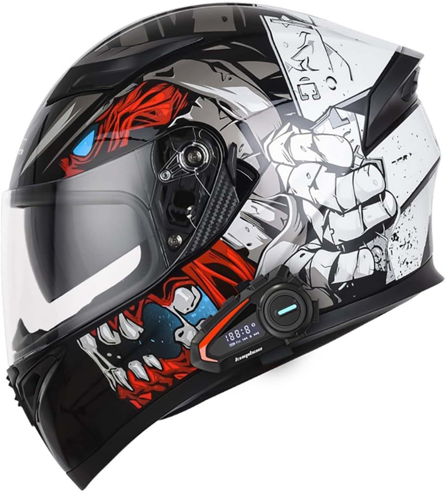 Integralhelm, Motorrad-Bluetooth-Helm ECE-Geprüft, Hochbeständige Schale, Atmungsaktiv Und Bequem Für Erwachsene, Damen Und Herren Mit Doppelvisier D,XL61-62CM von BDBRHFG