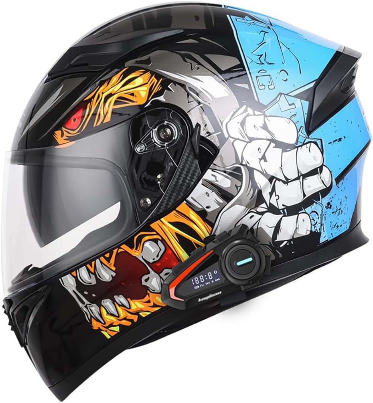 Integralhelm, Motorrad-Bluetooth-Helm ECE-Geprüft, Hochbeständige Schale, Atmungsaktiv Und Bequem Für Erwachsene, Damen Und Herren Mit Doppelvisier E,L59-60CM von BDBRHFG