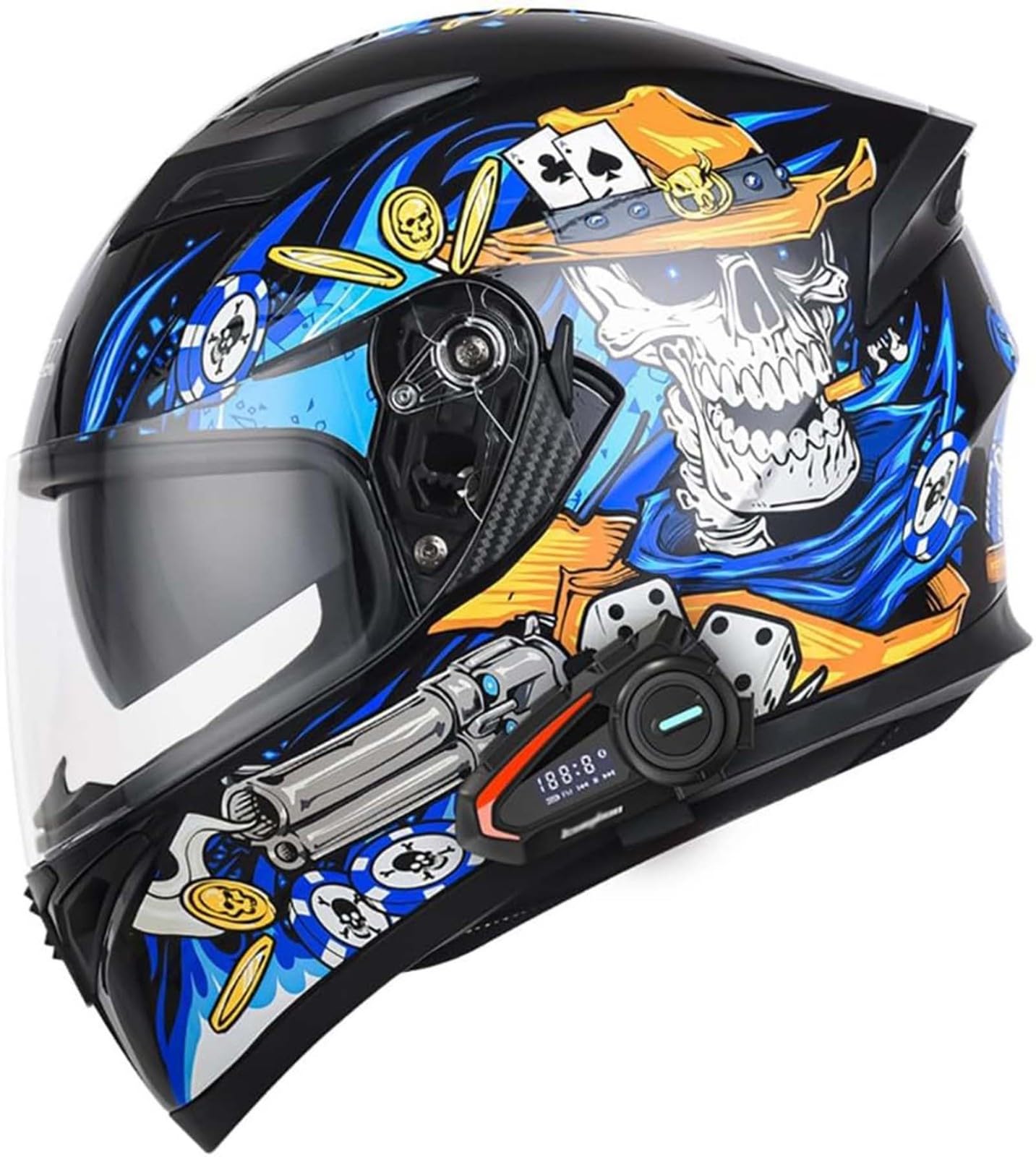 Integralhelm, Motorrad-Bluetooth-Helm ECE-Geprüft, Hochbeständige Schale, Atmungsaktiv Und Bequem Für Erwachsene, Damen Und Herren Mit Doppelvisier F,L59-60CM von BDBRHFG