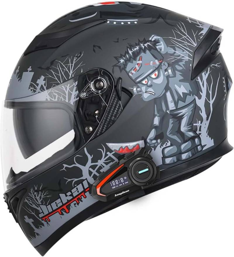 Integralhelm, Motorrad-Bluetooth-Helm ECE-Geprüft, Hochbeständige Schale, Atmungsaktiv Und Bequem Für Erwachsene, Damen Und Herren Mit Doppelvisier J,L59-60CM von BDBRHFG