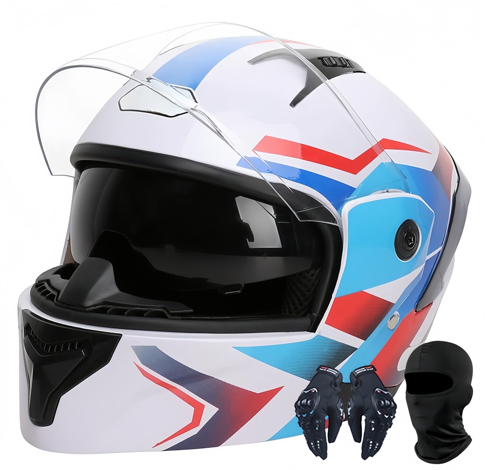 Integralhelm Für Motorradfahrer, ECE-Zugelassener Integralhelm Für Damen Und Herren, Rollerhelme Für Damen Und Herren Mit Antibeschlag-Doppelvisier C,54-60CM von BDBRHFG