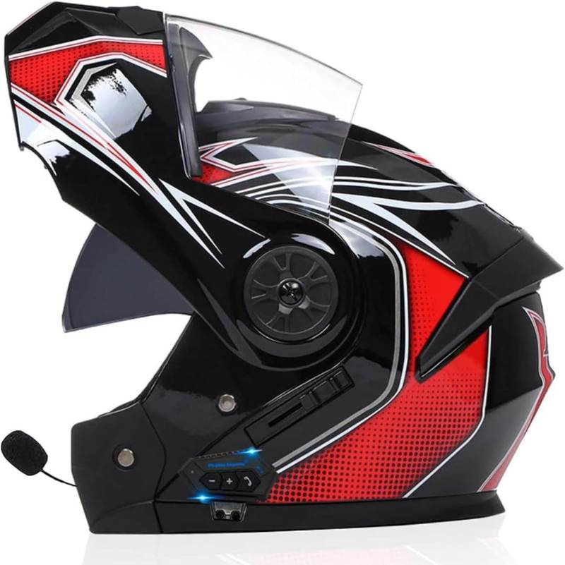 Integrierter Modularer Bluetooth-Motorradhelm Für Damen Und Herren, Integralhelme, Klapphelm Mit Doppelvisier-Motorradhelmen, DOT/ECE-Geprüft F,S 55~56CM von BDBRHFG