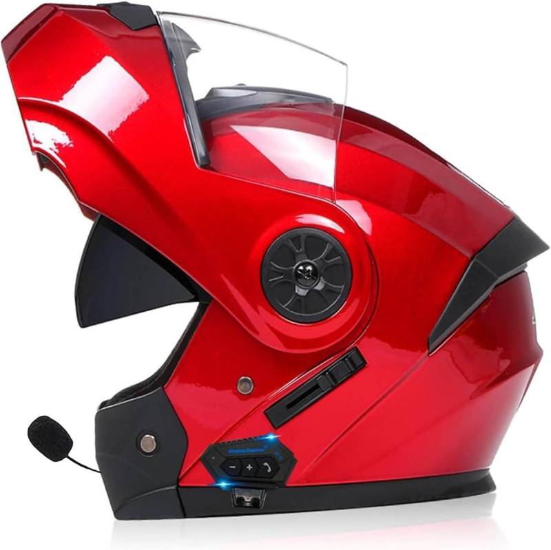 Integrierter Modularer Bluetooth-Motorradhelm Für Damen Und Herren, Integralhelme, Klapphelm Mit Doppelvisier-Motorradhelmen, DOT/ECE-Geprüft I,S 55~56CM von BDBRHFG