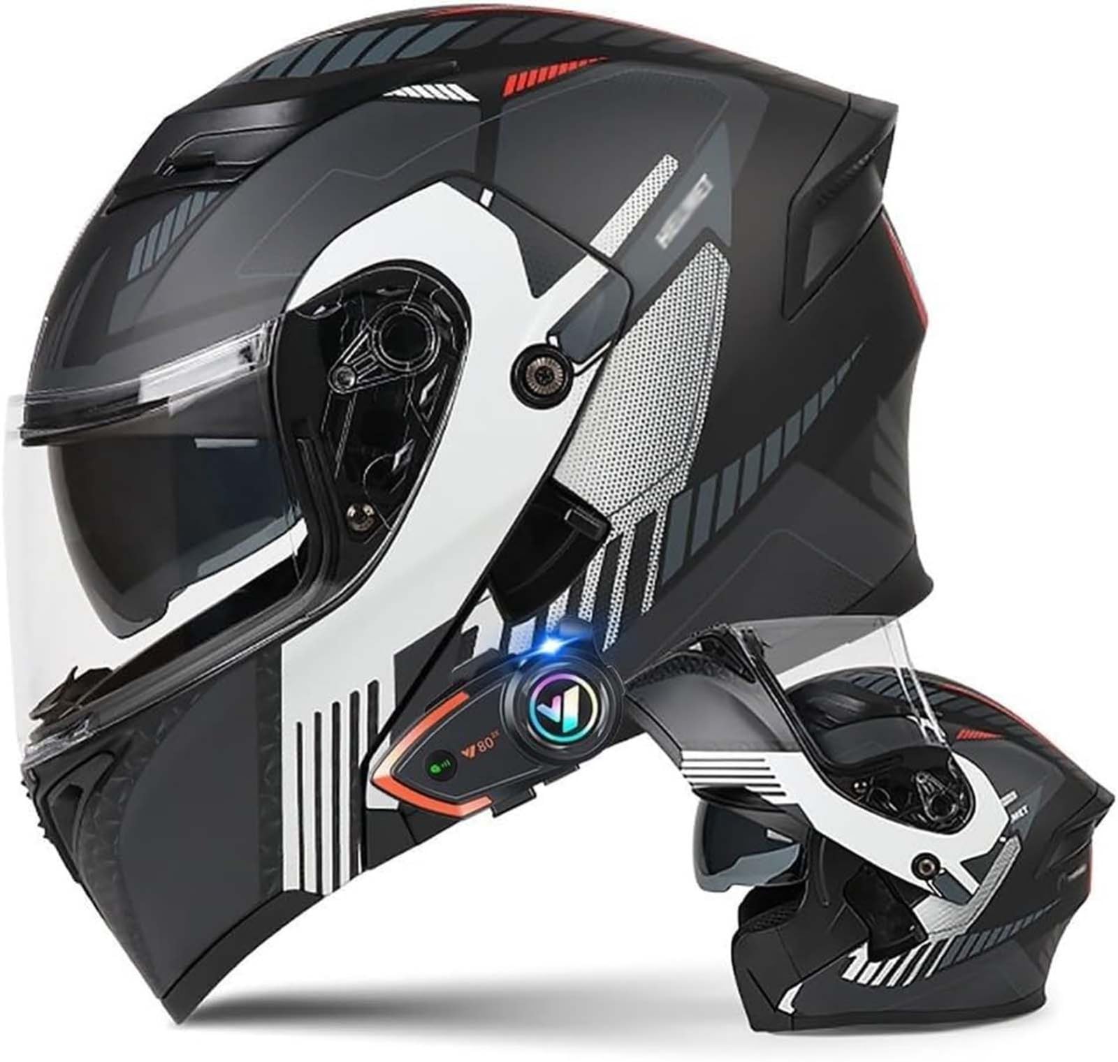 Mit Bluetooth-Klapphelm Doppelvisier Modularhelm ECE-Zertifizierter Integralhelm Motorradhelm Es Kann Für Männer Und Frauen Verwendet Werden D,L59-60CM von BDBRHFG