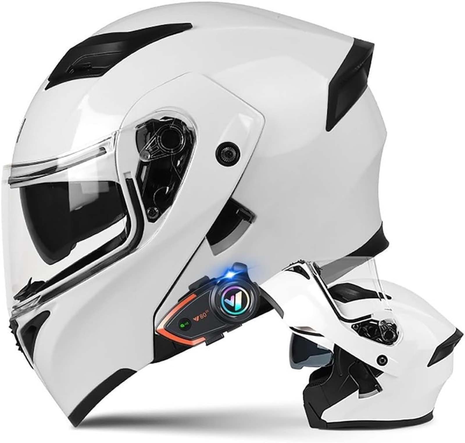 Mit Bluetooth-Klapphelm Doppelvisier Modularhelm ECE-Zertifizierter Integralhelm Motorradhelm Es Kann Für Männer Und Frauen Verwendet Werden F,M57-58CM von BDBRHFG