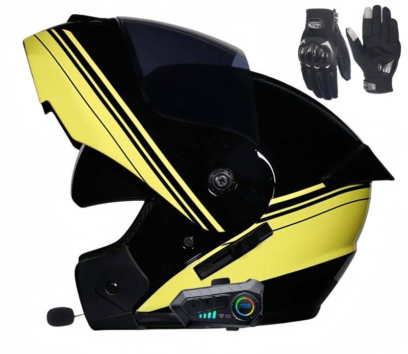 Modularer Bluetooth-Motorradhelm Für Erwachsene, ECE-Geprüft, Beschlagfrei Und Integriertes Doppelvisier, Integrierter Doppellautsprecher, Motorrad Für Männer Und Frauen B,L59-60CM von BDBRHFG