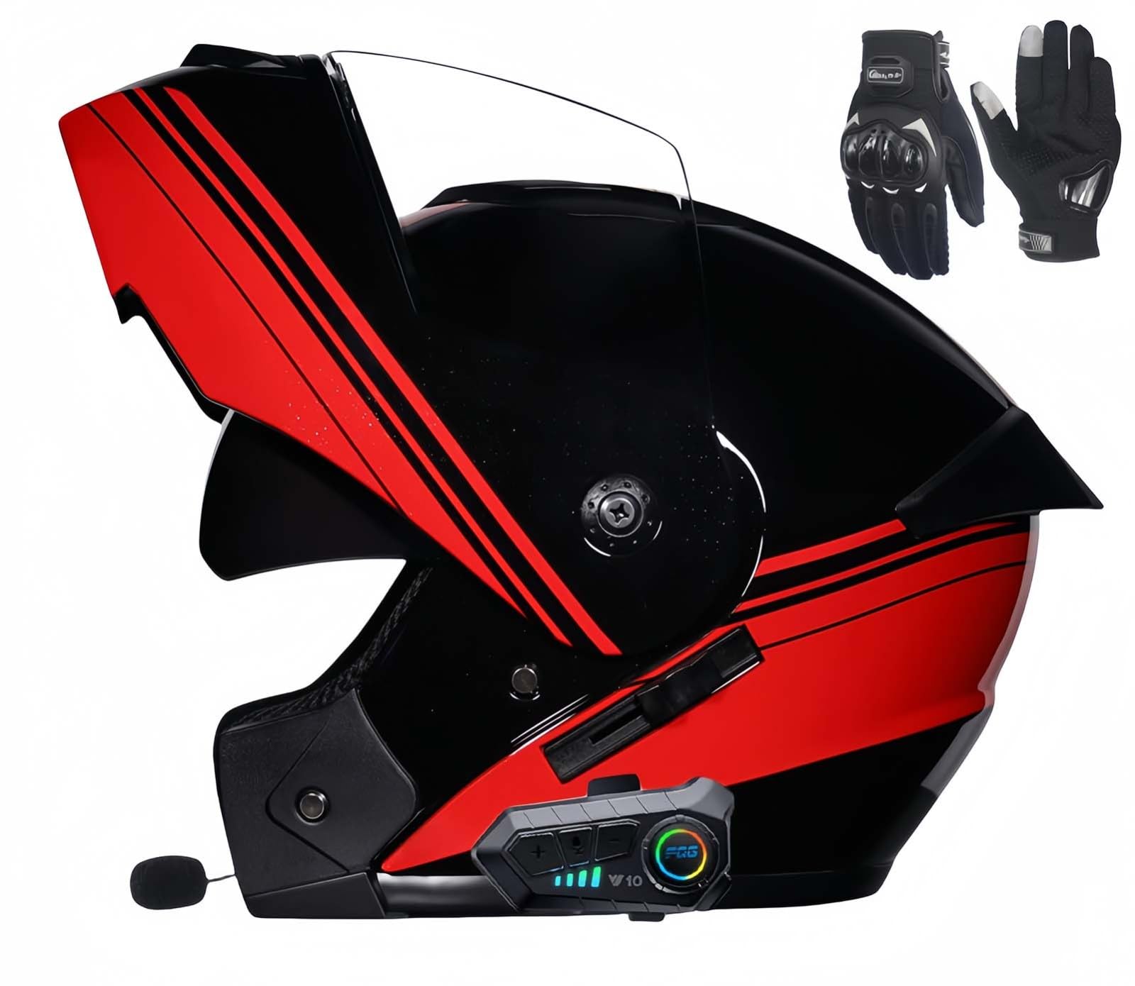 Modularer Bluetooth-Motorradhelm Für Erwachsene, ECE-Geprüft, Beschlagfrei Und Integriertes Doppelvisier, Integrierter Doppellautsprecher, Motorrad Für Männer Und Frauen C,L59-60CM von BDBRHFG