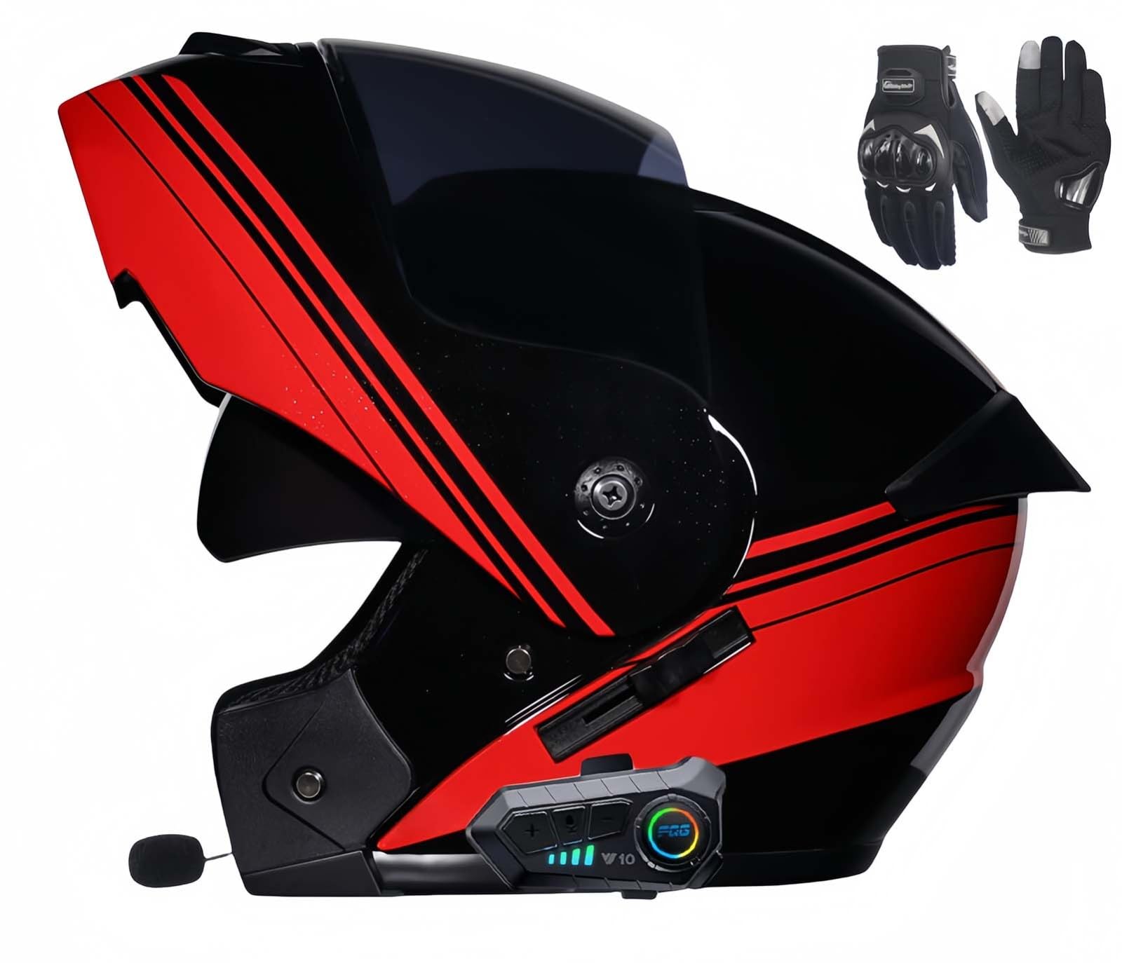 Modularer Bluetooth-Motorradhelm Für Erwachsene, ECE-Geprüft, Beschlagfrei Und Integriertes Doppelvisier, Integrierter Doppellautsprecher, Motorrad Für Männer Und Frauen D,M57-58CM von BDBRHFG