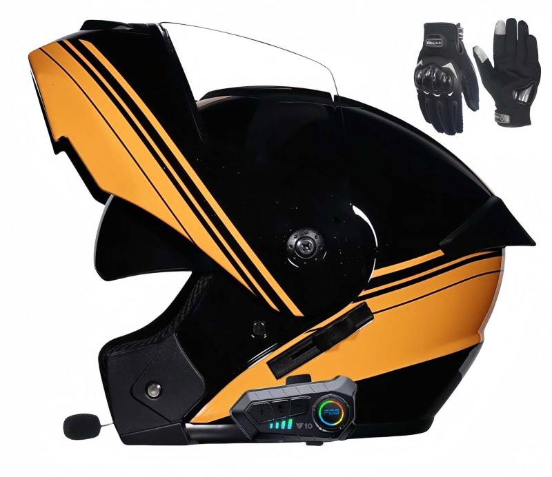 Modularer Bluetooth-Motorradhelm Für Erwachsene, ECE-Geprüft, Beschlagfrei Und Integriertes Doppelvisier, Integrierter Doppellautsprecher, Motorrad Für Männer Und Frauen E,L59-60CM von BDBRHFG