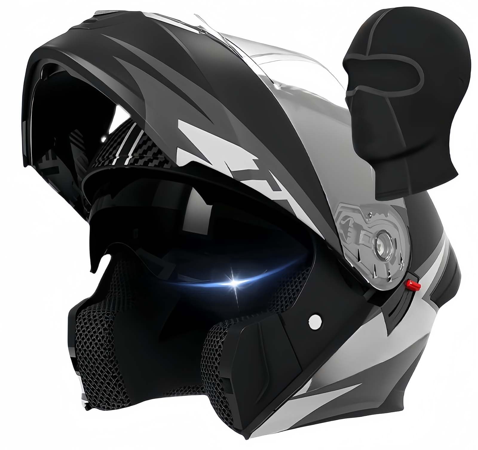 Modularer Hochklappbarer Motorradhelm Für Erwachsene, Männer Und Frauen, ECE-Zugelassener Motorradhelm Mit Getöntem Und Klarem Visier Für Street Scooter D,54-61CM von BDBRHFG